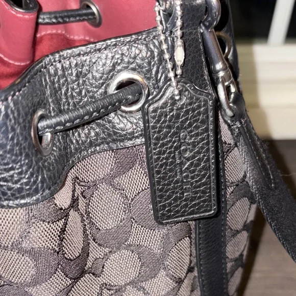 Coach Signature Jacquard Dempsey Stripe Black Smoke Gray and Black Bucket Bag - Picture 5 of 11